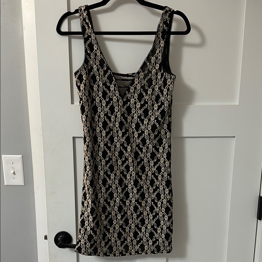 Free People Elegant Black and Beige Lace Dress